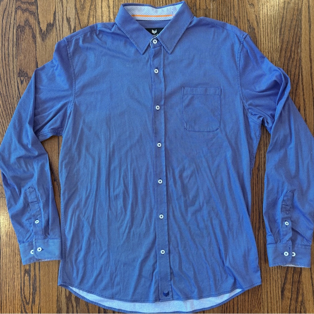 Buttercloth XL Tall Fit Men's Casual Blue Button-Down Shirt 4-Way Stretch